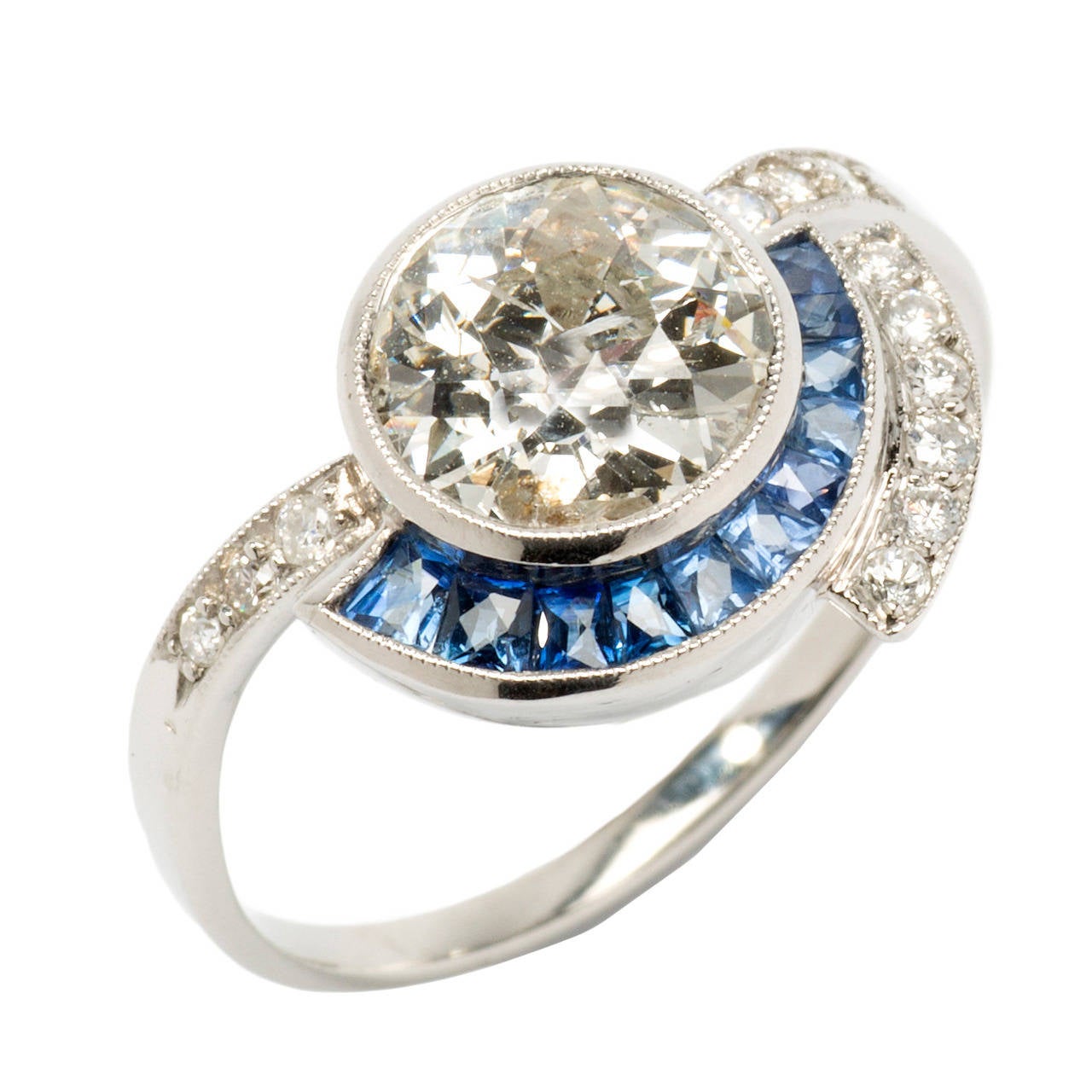 Art Deco Saphir Diamant Platin Ring im Angebot