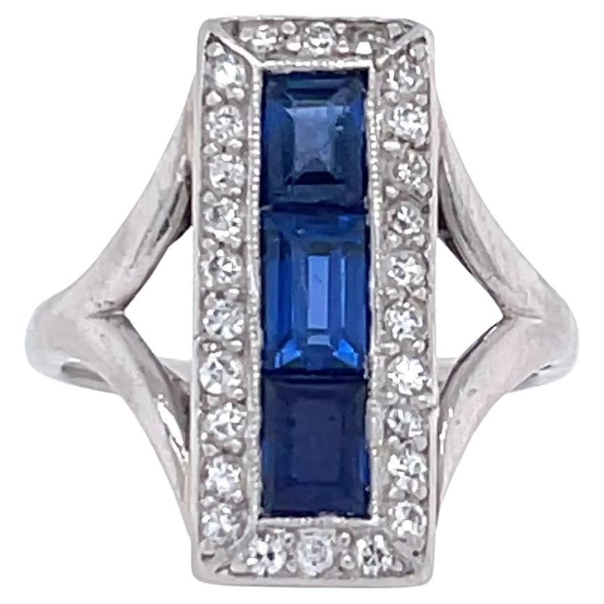 Art Deco Sapphire Diamond Platinum Ring