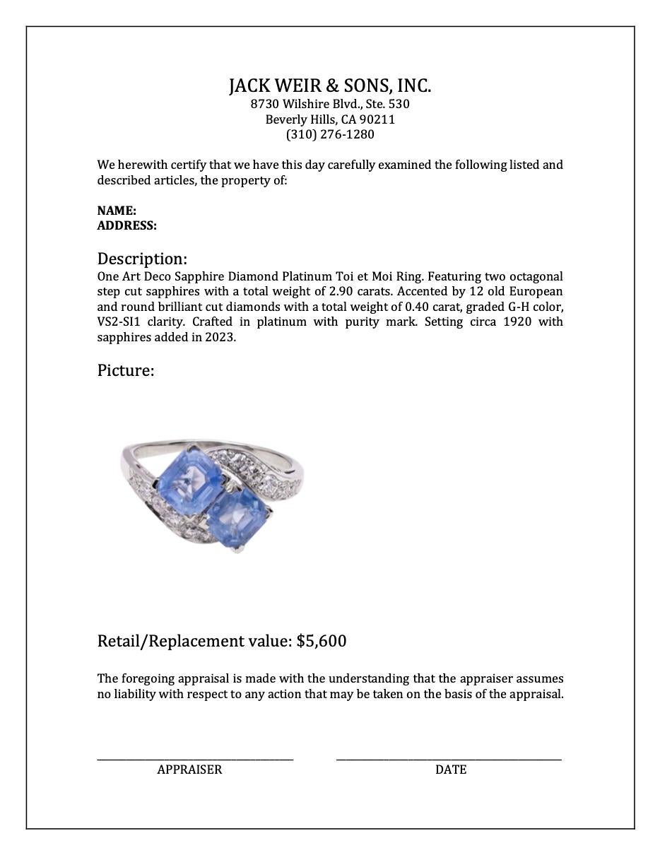 Art Deco Sapphire Diamond Platinum Toi et Moi Ring 1