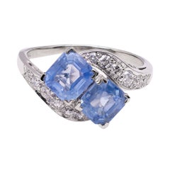 Art Deco Sapphire Diamond Platinum Toi et Moi Ring