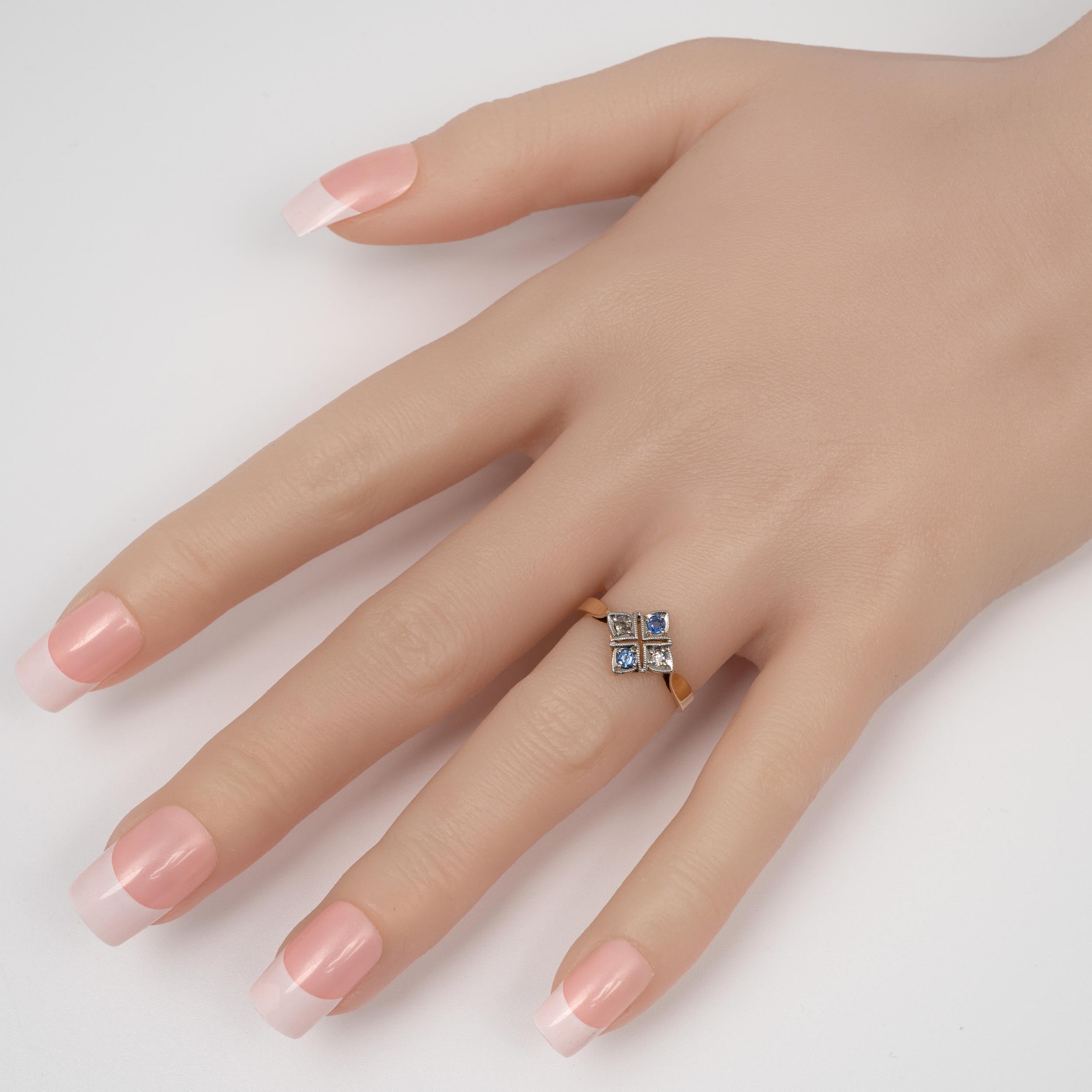 Art Deco Sapphire & Diamond Ring 18 Karat Yellow Gold - US ring size 5.5 In Good Condition For Sale In Preston, Lancashire