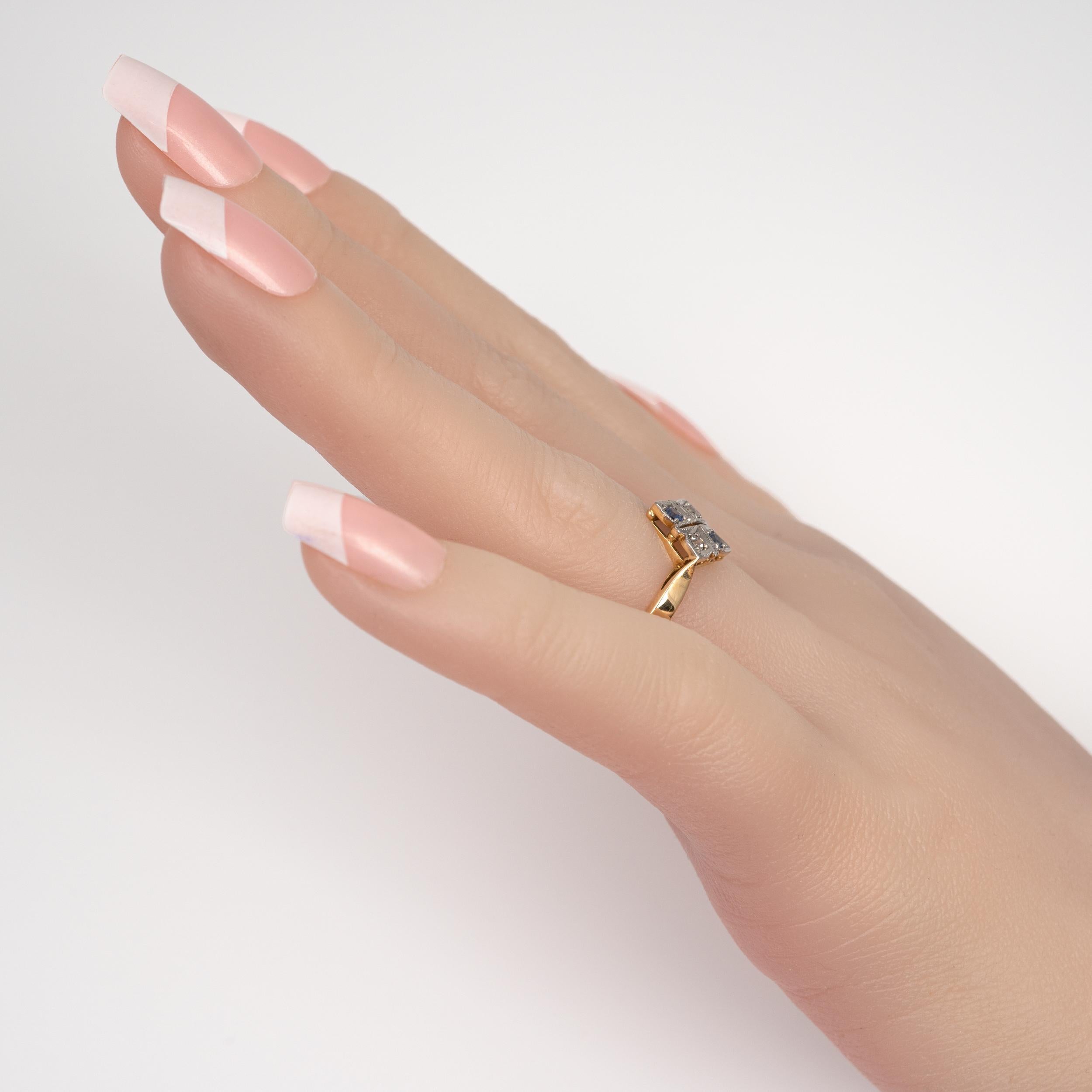 Art Deco Sapphire & Diamond Ring 18 Karat Yellow Gold - US ring size 5.5 For Sale 1