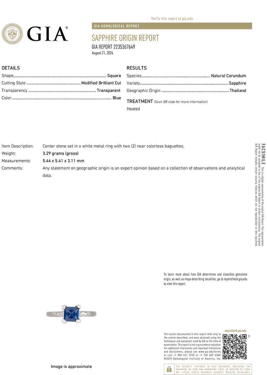 Women's Art Deco Sapphire Diamond Ring .96ct Square Cut Original 1930's Platinum For Sale