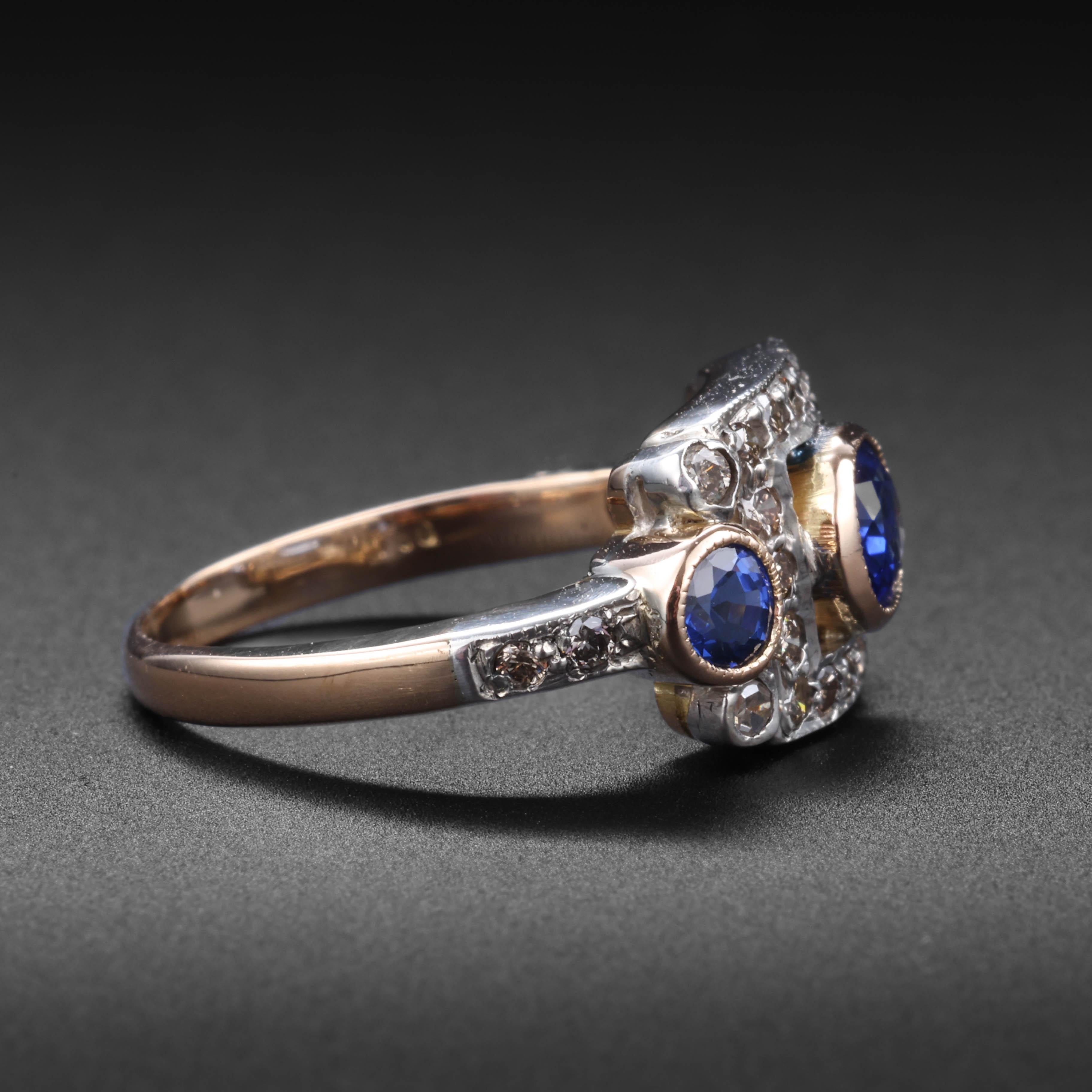 Oval Cut Sapphire & Diamond Ring Certified Heat-Only Art Deco  For Sale