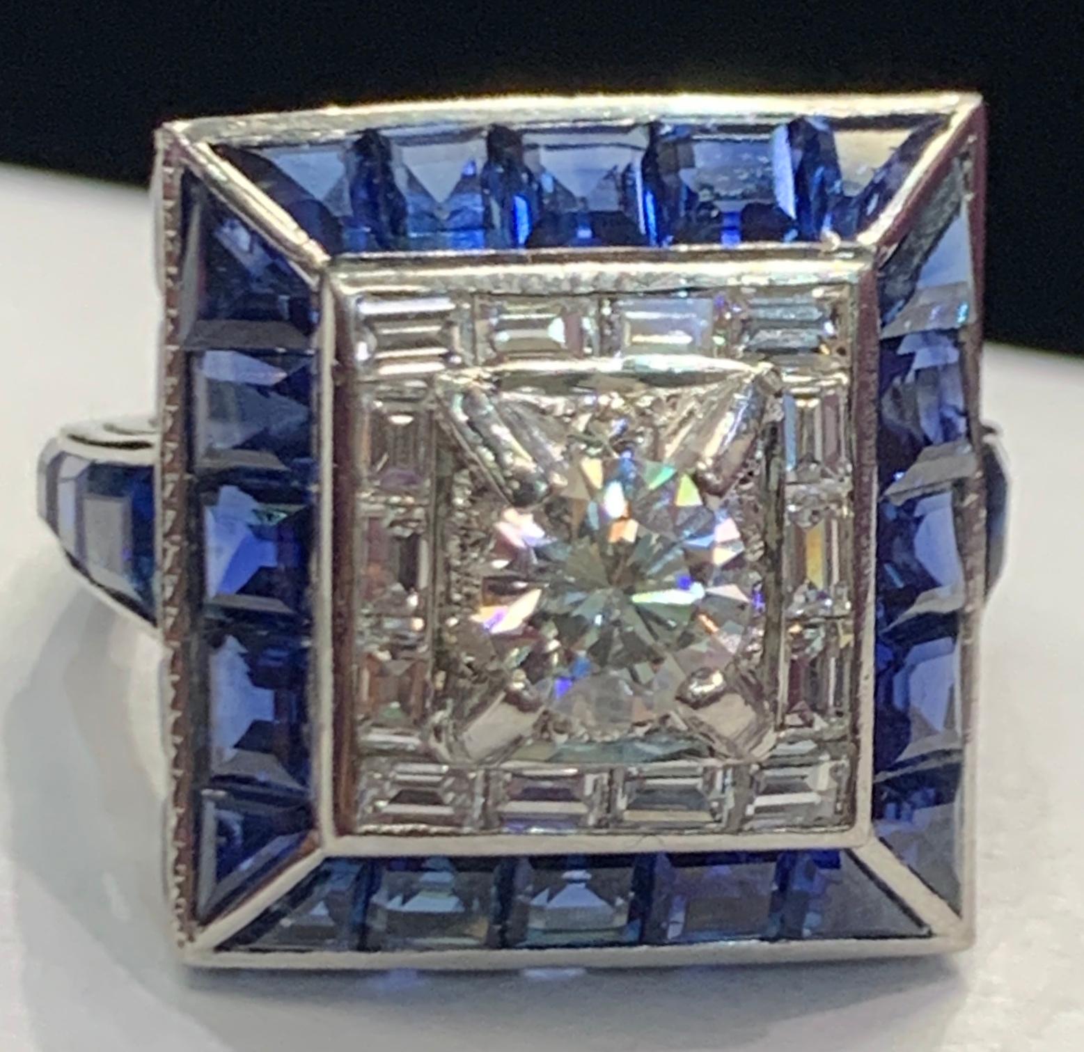 Art Deco Sapphire & Diamond Ring 
Gold Type: Platinum
Ring Size: 5
Re-sizable free of charge 