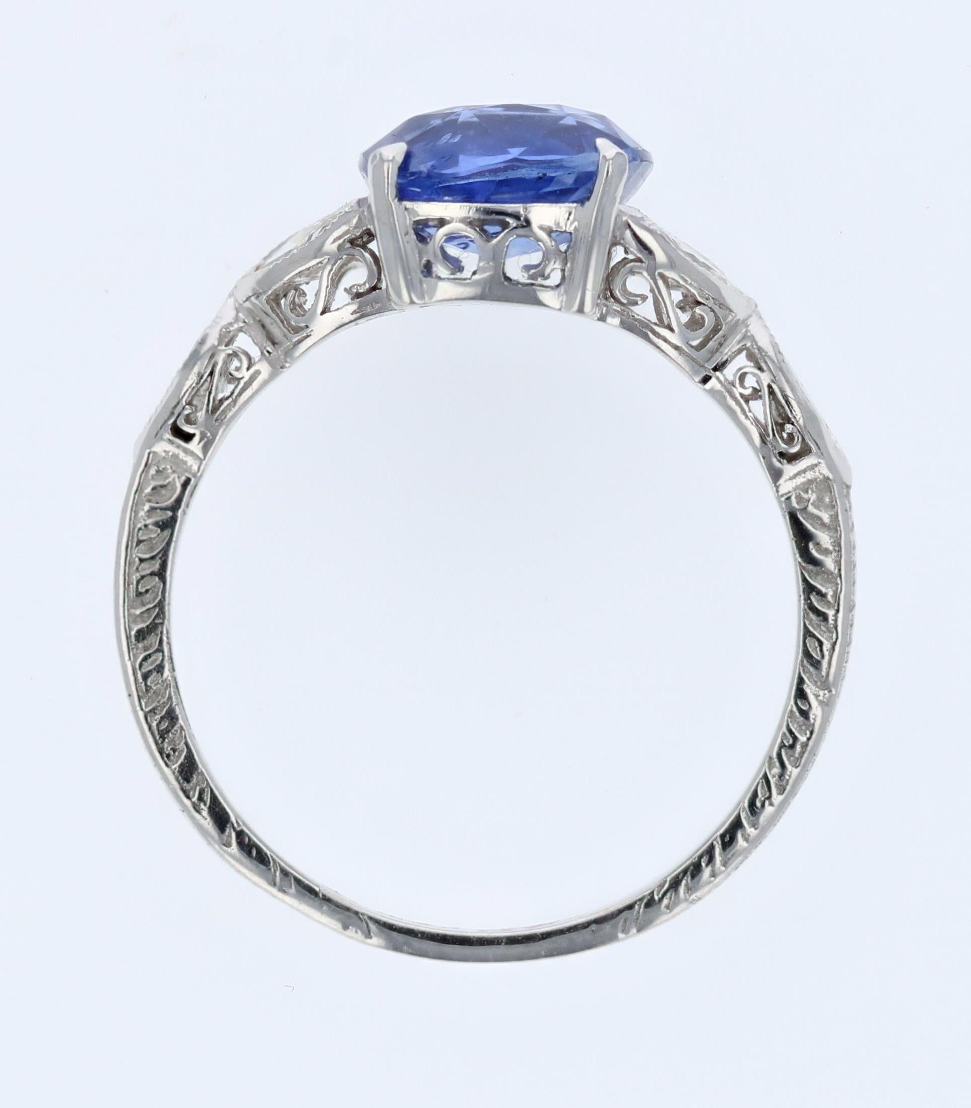 Cushion Cut Art Deco Sapphire and Diamond Ring