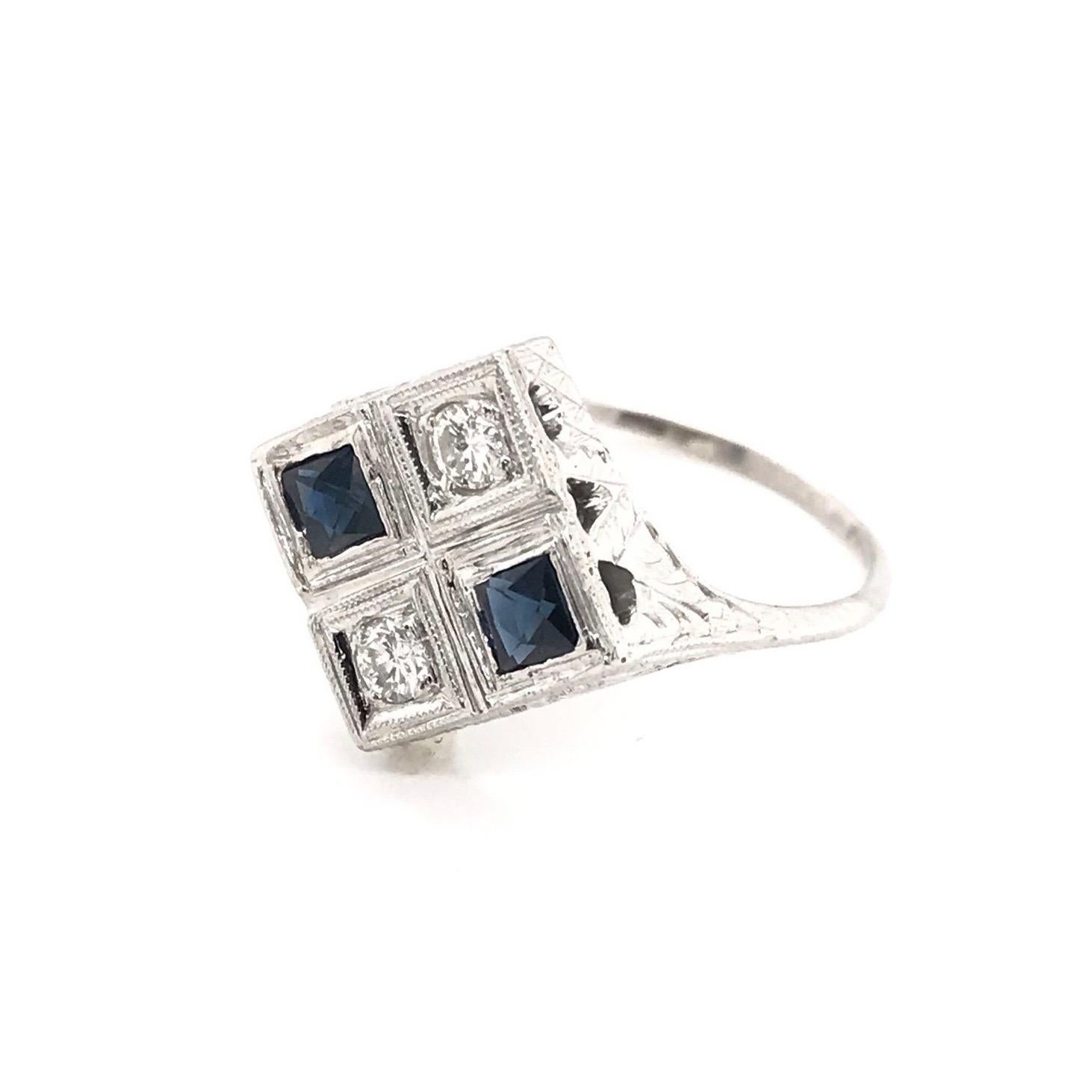 Round Cut Art Deco Sapphire and Diamond Ring