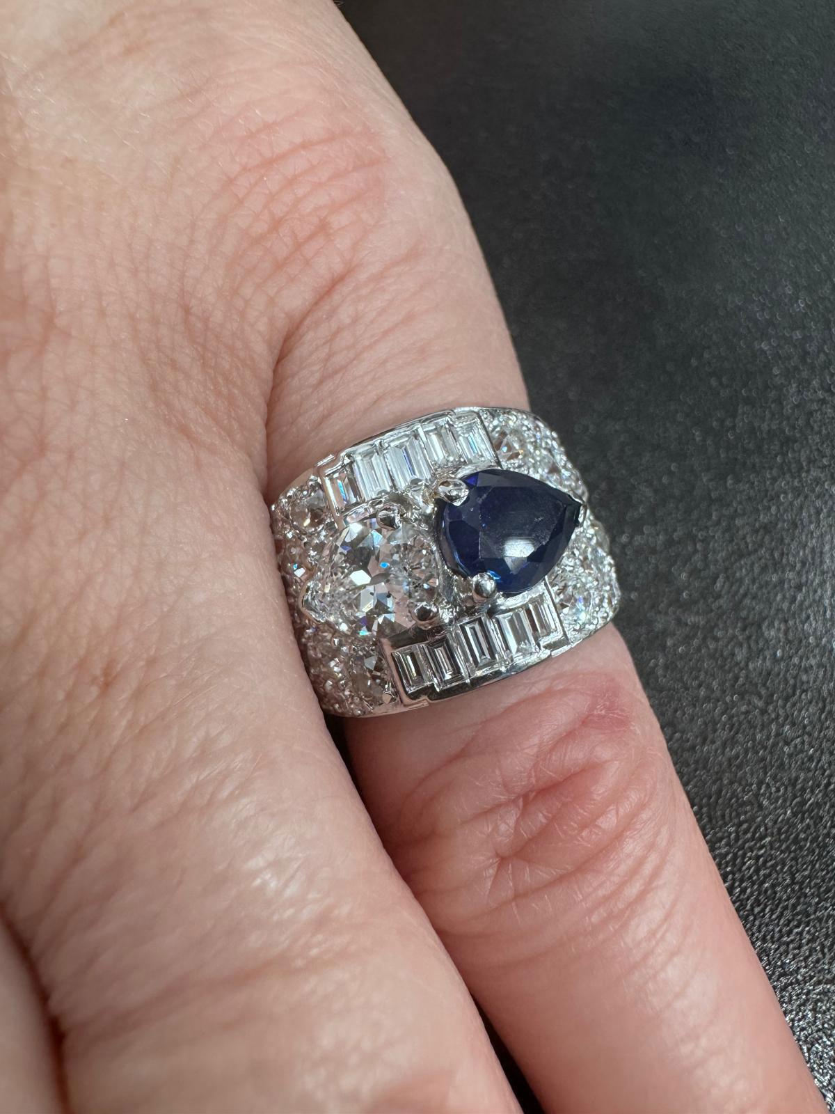 Art Deco Sapphire & Diamond Ring en Bueno estado para la venta en West Palm Beach, FL
