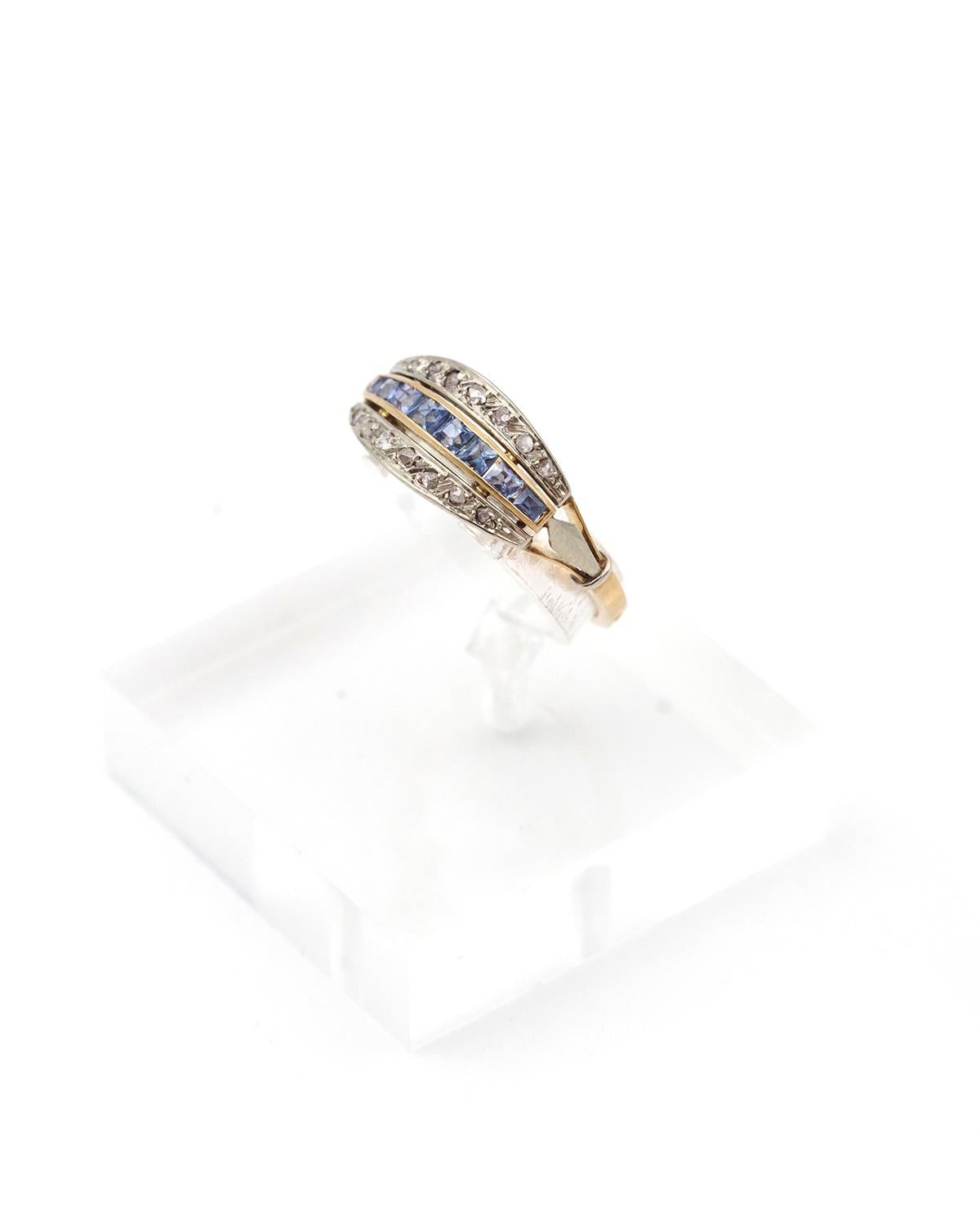 Bague Art Déco saphir diamant en or 18k et platine, Alliance de mariage Pour femmes en vente