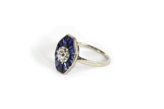 Art Deco Sapphire diamond ring in 18k gold and platinum, wedding ring