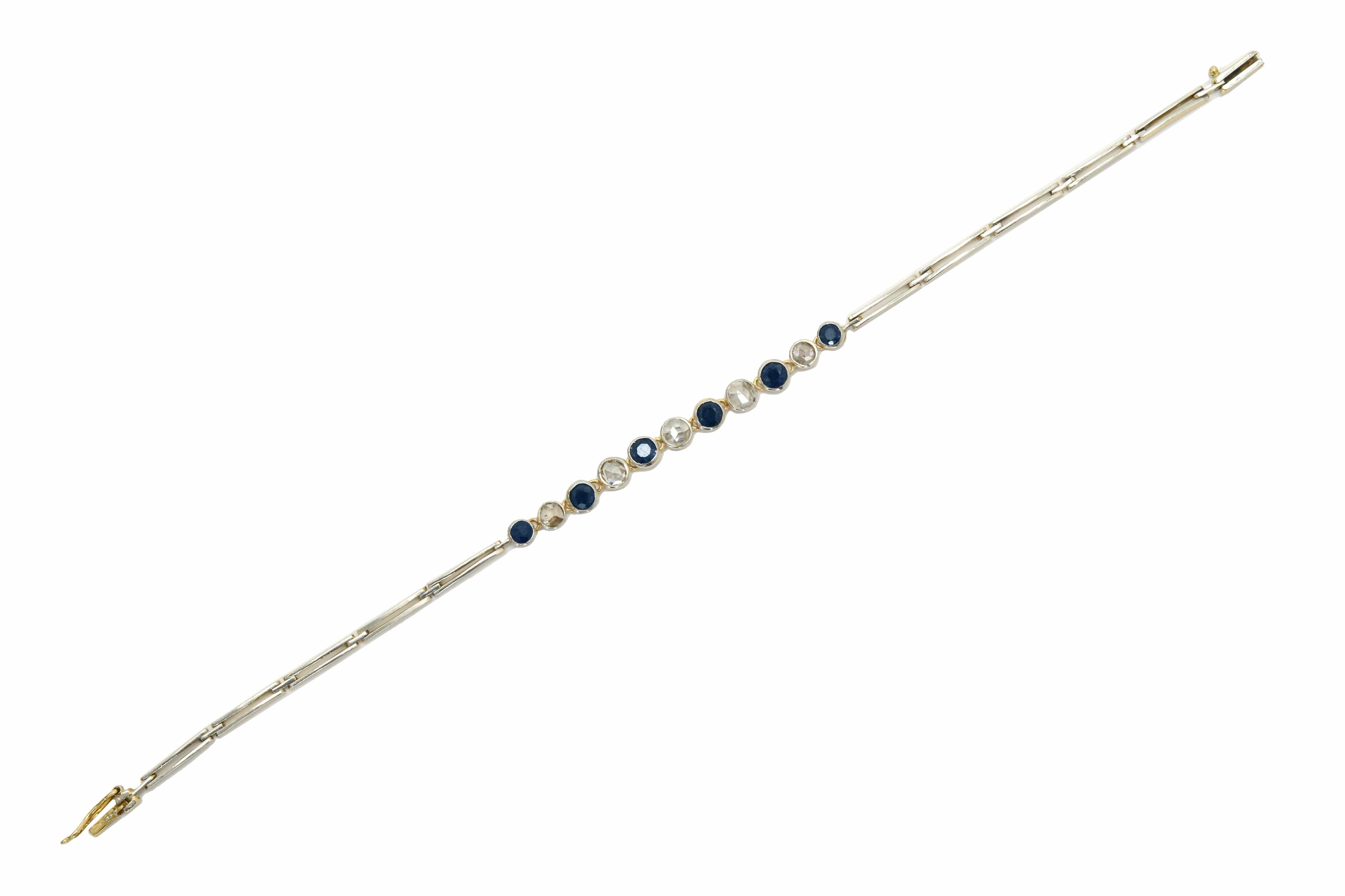 Women's Art Deco Sapphire Diamond Straight Line Bracelet