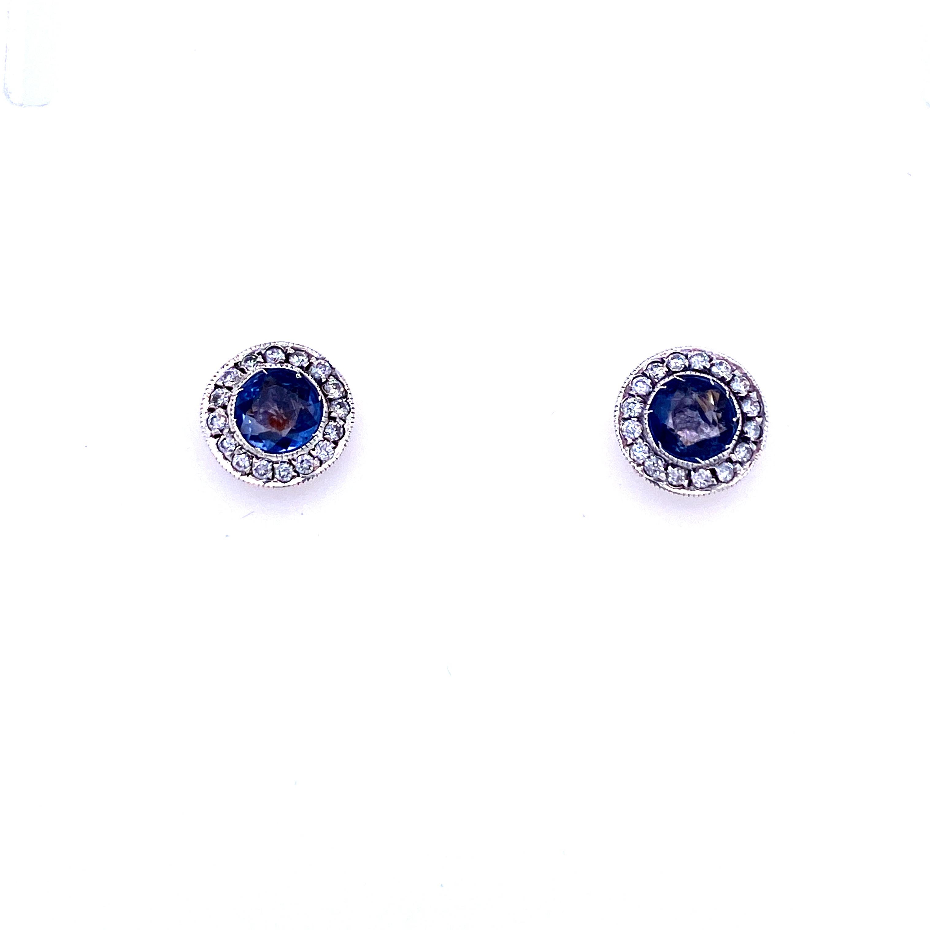 Art Deco Sapphire Diamond Stud Earrings 1