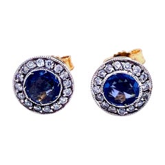 Art Deco Sapphire Diamond Stud Earrings
