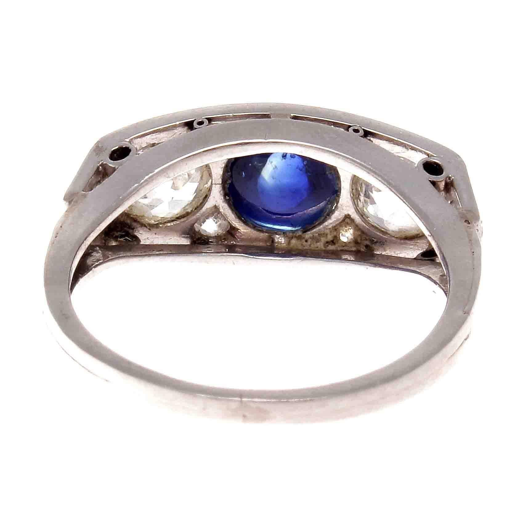 Women's Art Deco Sapphire Diamond Three-Stone Platinum Ring
