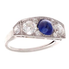 Art Deco Sapphire Diamond Three-Stone Platinum Ring
