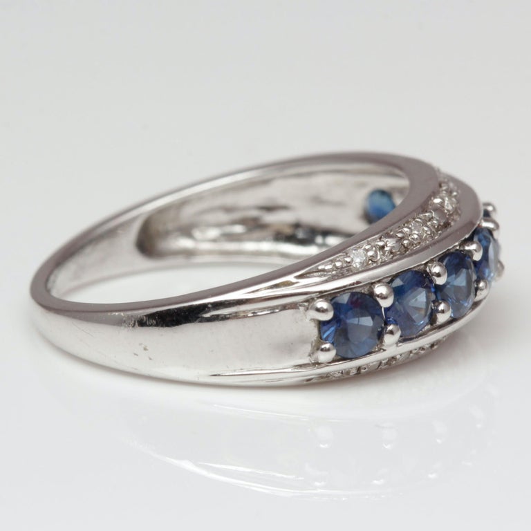 Customizable Art Deco Sapphire Diamond Wedding Band, Blue Sapphire