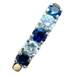 Art Deco Sapphire Diamond Wedding Engagement Band Ring Five-Stone 18 Karat Gold