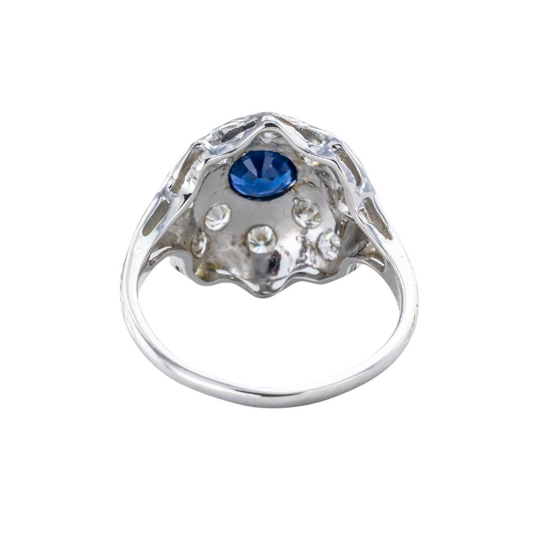 Women's Art Deco Sapphire Diamond White Gold Dome Ring