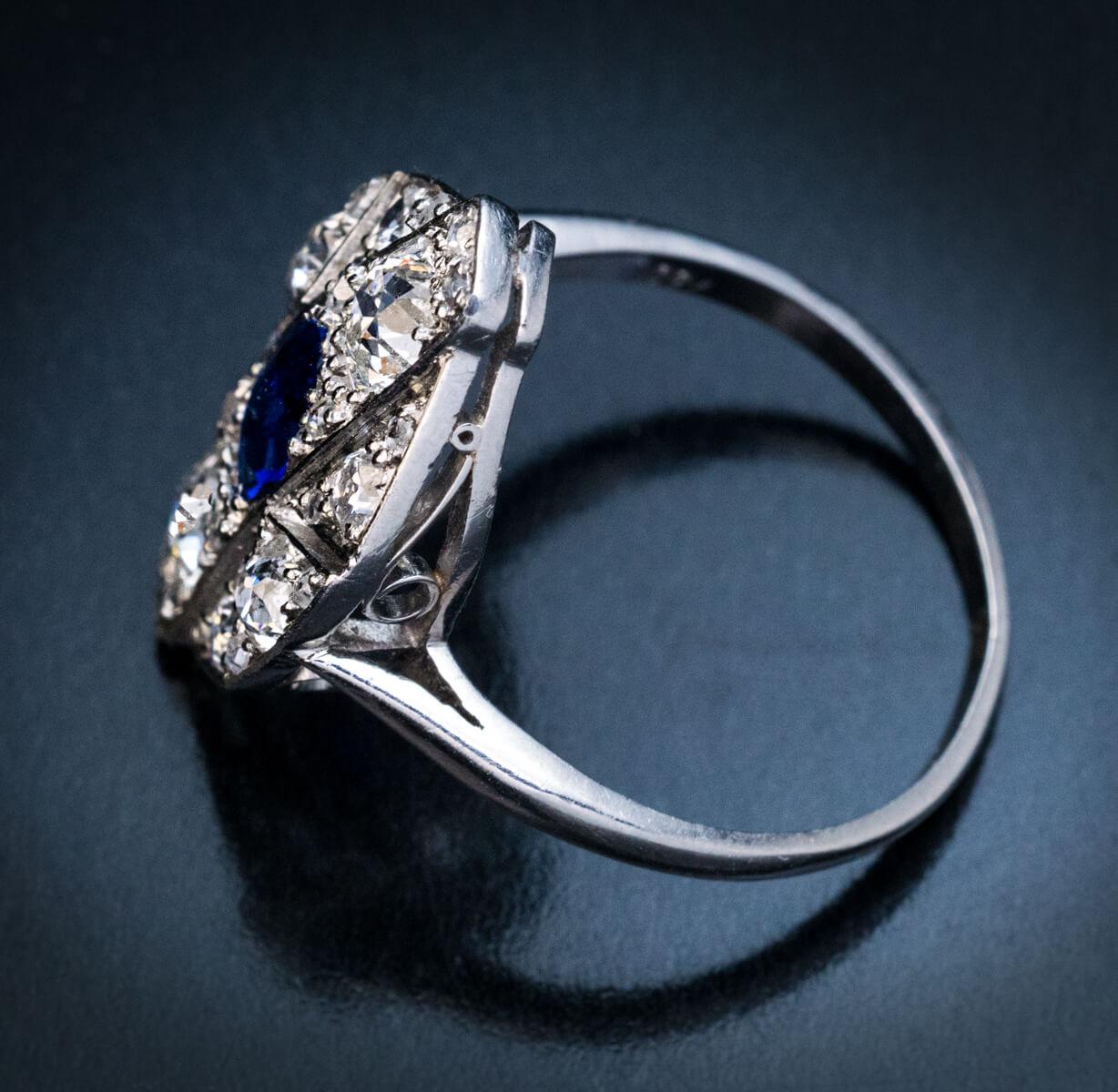 Art Deco Sapphire Diamond White Gold Engagement Ring In Excellent Condition For Sale In Chicago, IL
