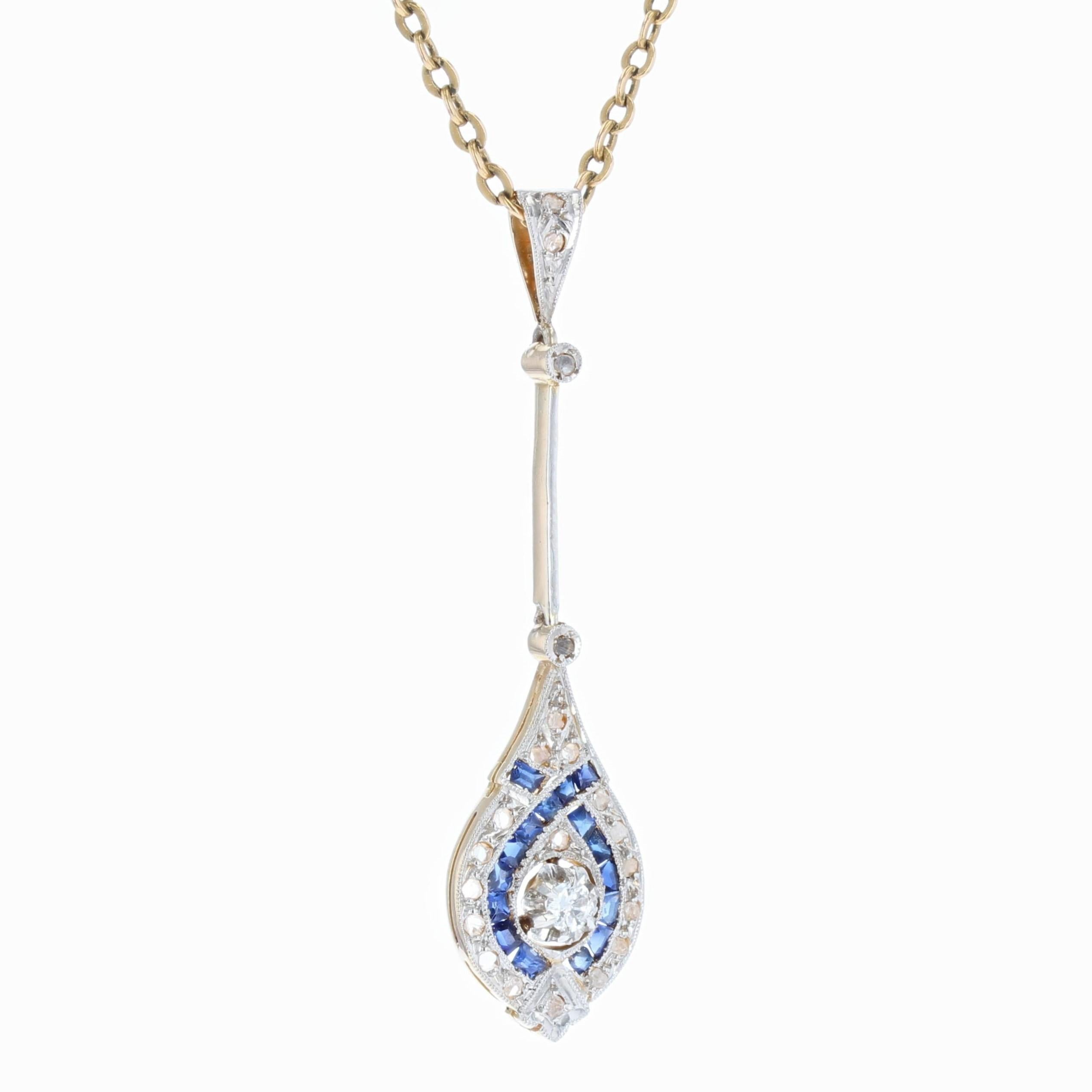 Art Deco Sapphire Diamonds 18 Karat Yellow White Gold Pendant 5