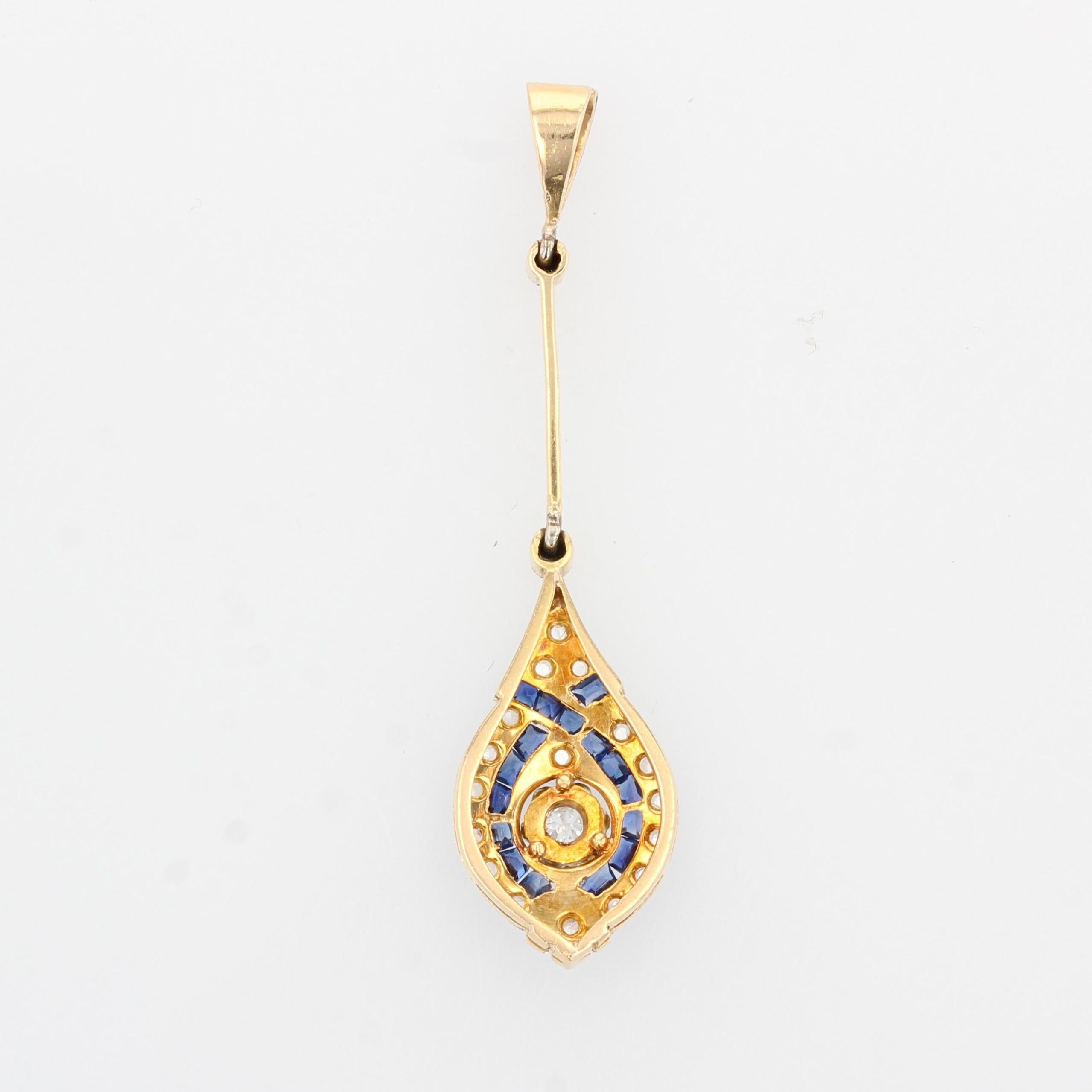 Art Deco Sapphire Diamonds 18 Karat Yellow White Gold Pendant 8