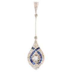 Art Deco Sapphire Diamonds 18 Karat Yellow White Gold Pendant
