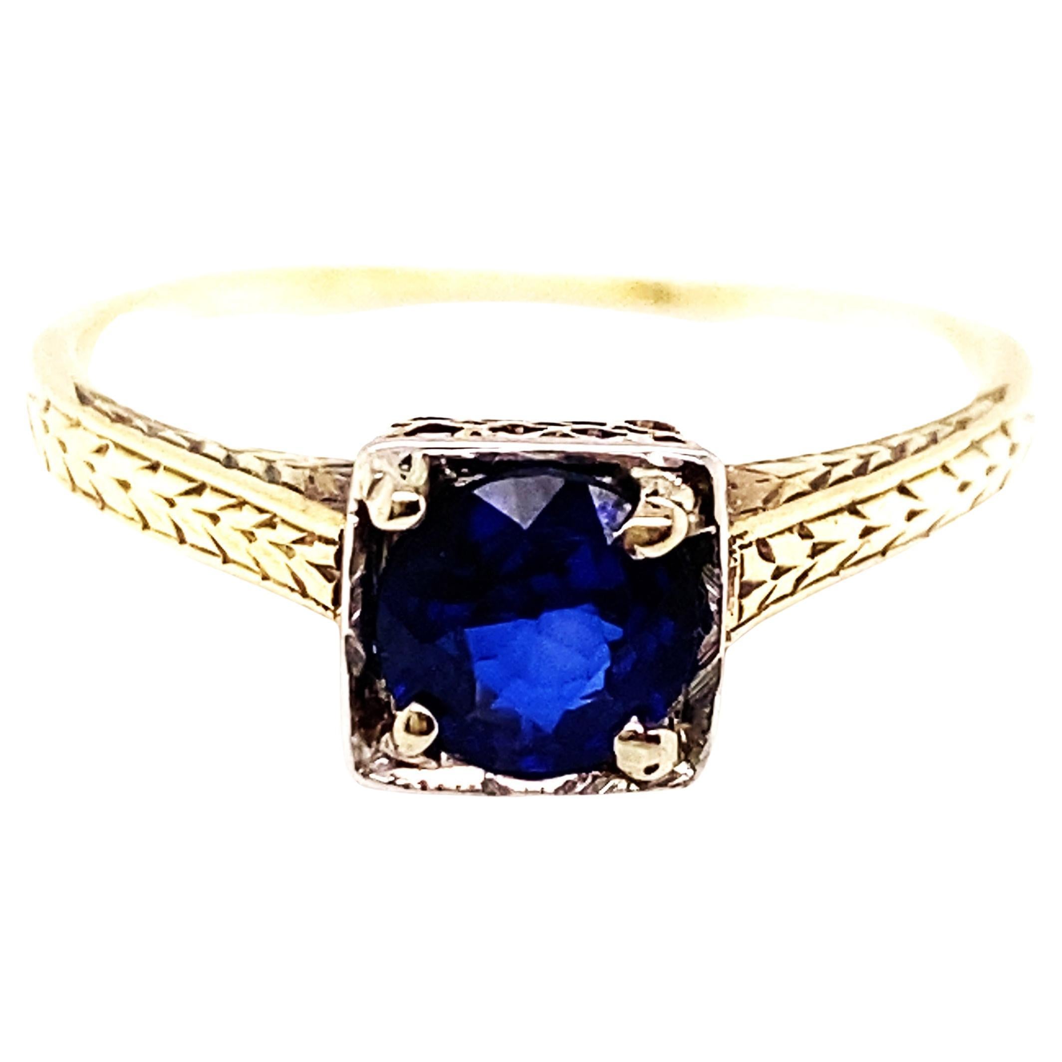 Art Deco Sapphire Engagement Cocktail Ring .65ct 14k Antique 1920
s-1930
s