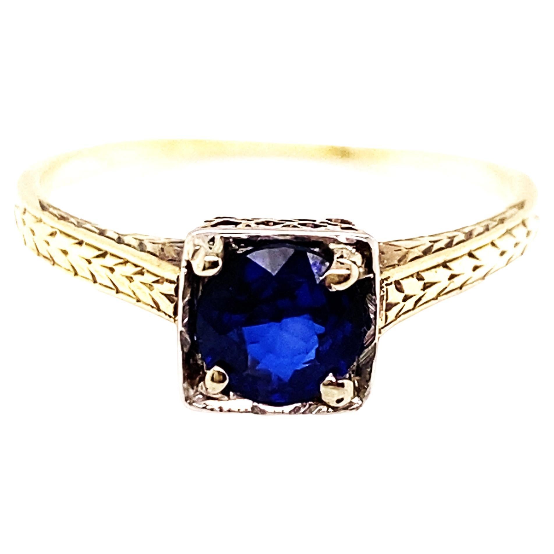 Art Deco Sapphire Engagement Cocktail Ring .65ct 14K Antique Original 1920's-193