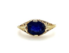 Art Deco Sapphire Engagement Ring 3.50ct Oval Rare 14K Yellow Gold Original 1910