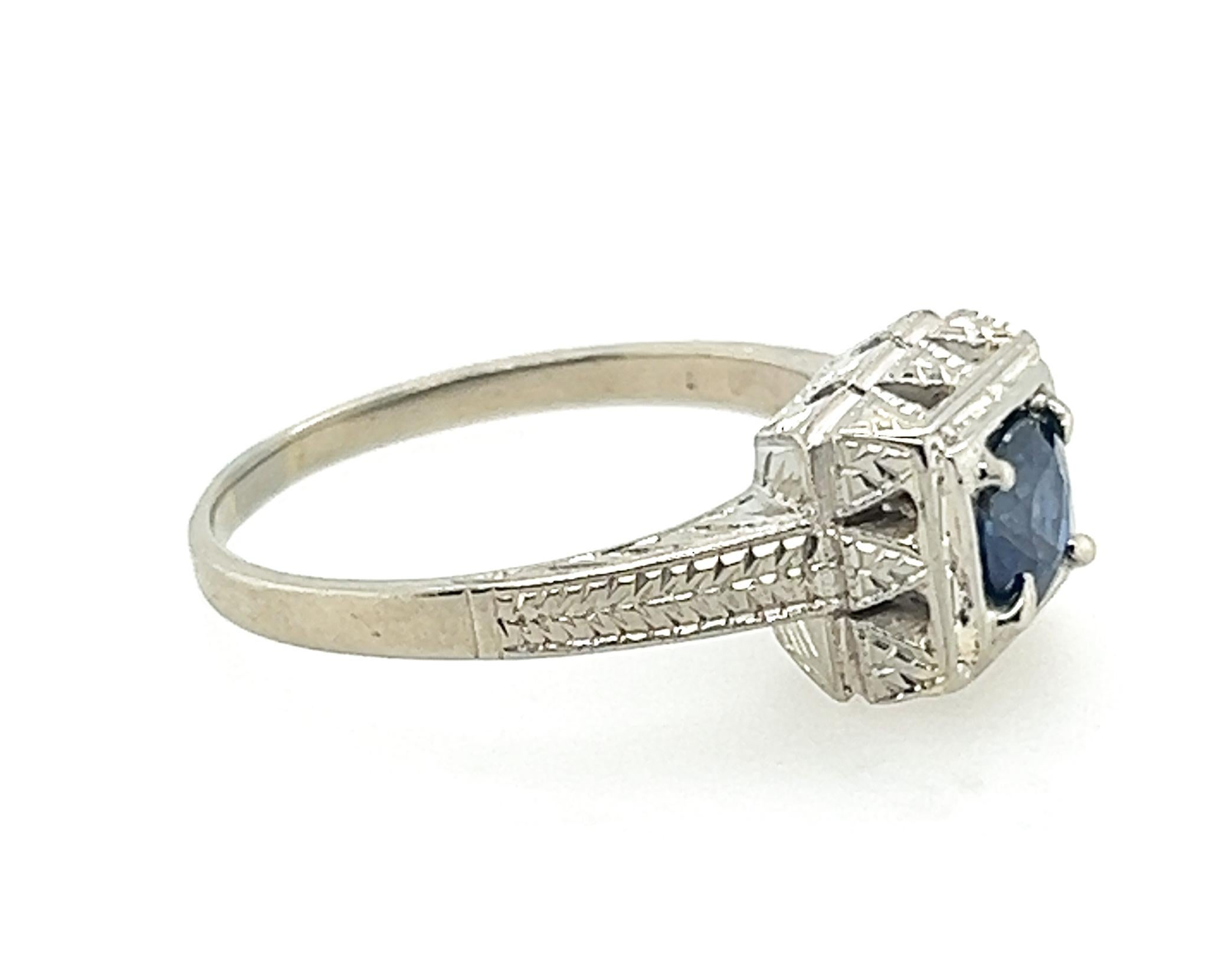 Round Cut Art Deco Sapphire Engagement Ring .70ct 18K Solitaire Antique Original 1920's For Sale