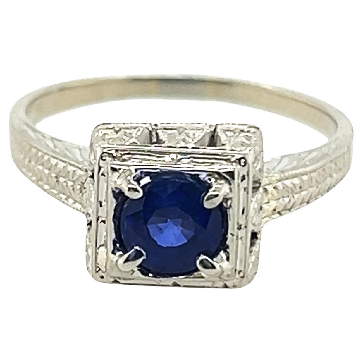 Art Deco Sapphire Engagement Ring .70ct 18K Solitaire Antique Original 1920's