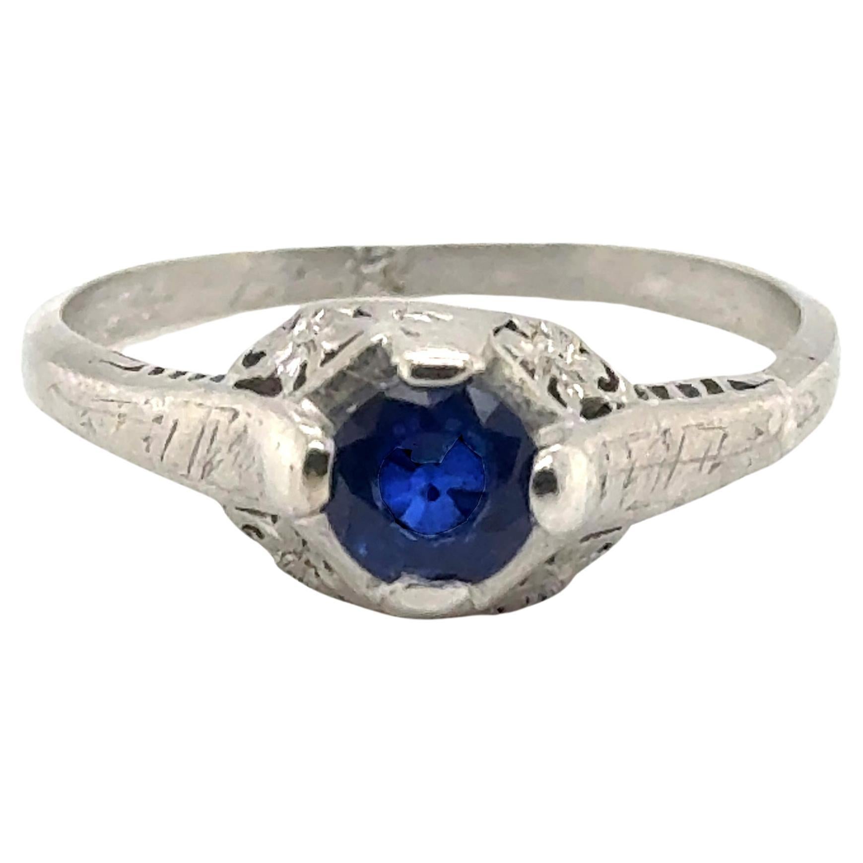 Art Deco Sapphire Engagement Ring .70ct Solitaire Platinum Antique Original 1920 For Sale