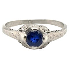 Art Deco Sapphire Engagement Ring .70ct Solitaire Platinum Antique Original 1920