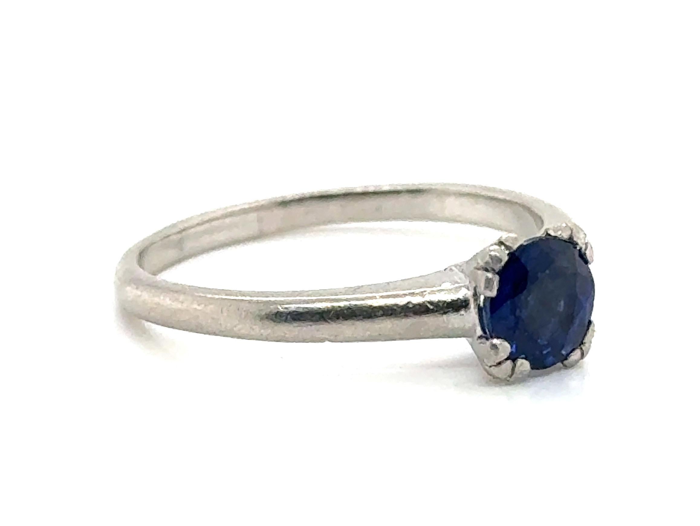Round Cut Art Deco Sapphire Engagement Ring Platinum Solitaire 1.00ct Antique Original 193 For Sale