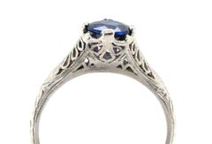 Art Deco Sapphire Engagement Ring Platinum Solitaire .95ct Antique Original 1920