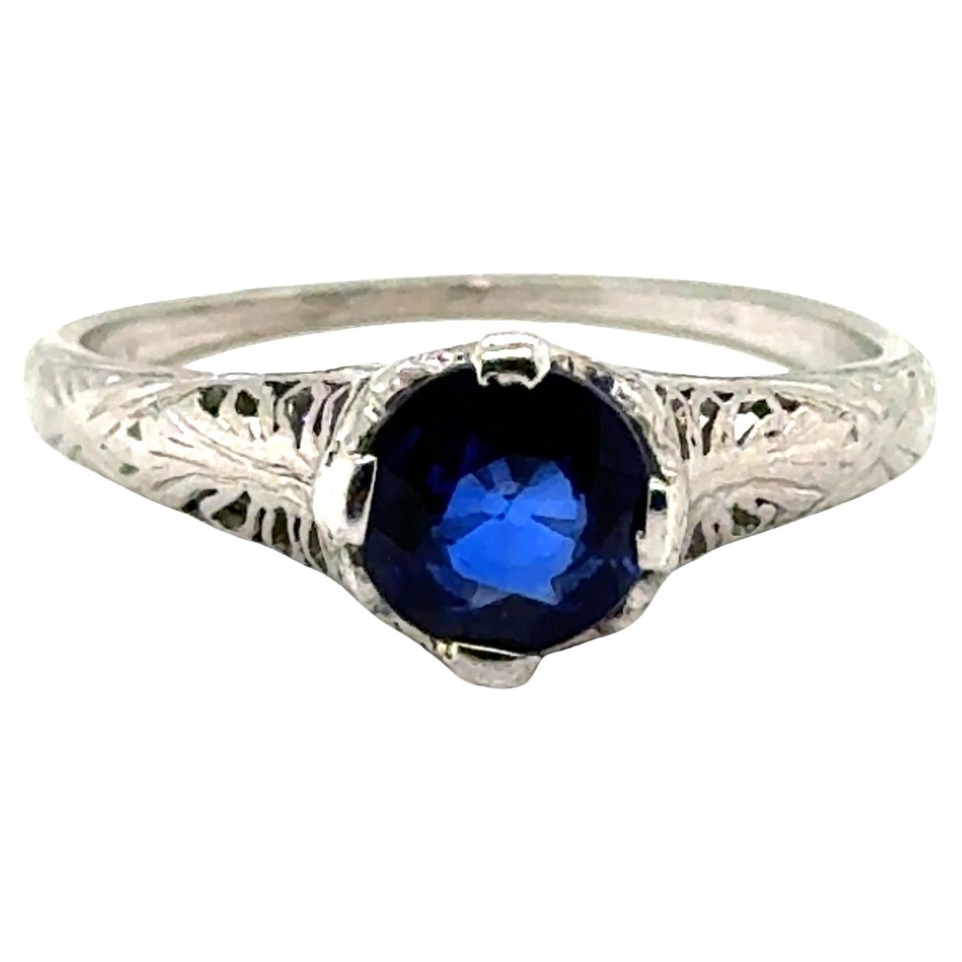 Art Deco Saphir Verlobungsring Platin Solitär .95ct Antike Original 1920