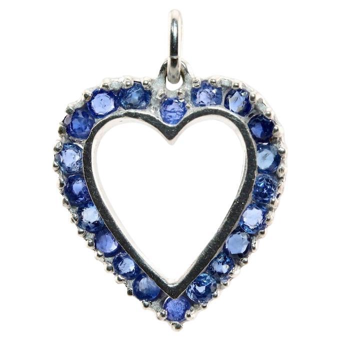 Art Deco Sapphire Heart Pendant Charm in Platinum