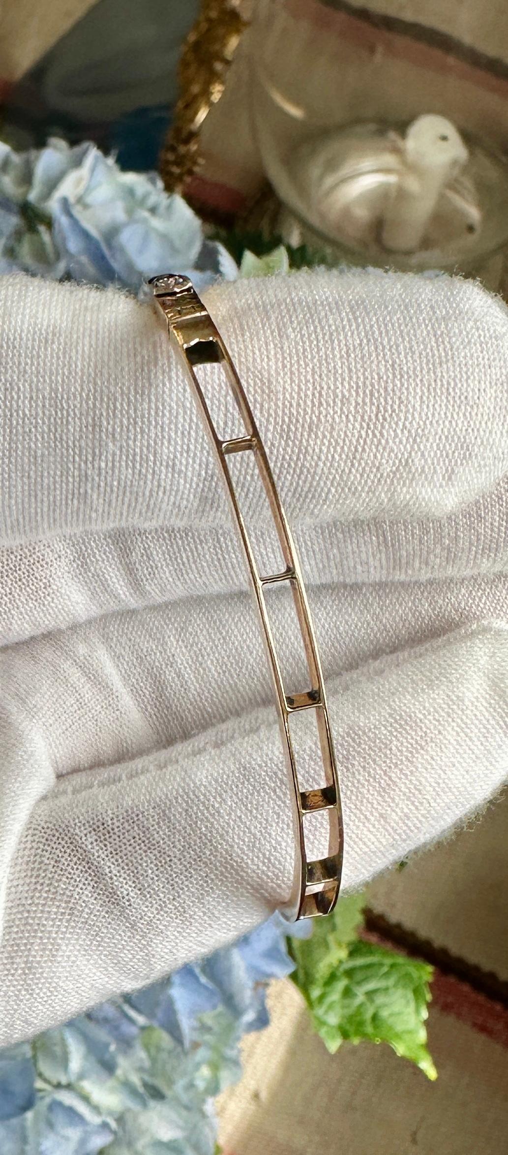 Art Deco Sapphire Old Mine Cut Diamond Bangle Bracelet Antique 14 Karat Gold For Sale 4