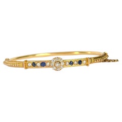 Antique Art Deco Sapphire, Pearl and Diamond 18 Carat Gold Bangle