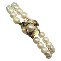 Art Deco Saphir Perlenarmband 14 Karat Gold Doppelstrang Hollywood Regency Art Deco Saphir Perlenarmband 14 Karat Gold Doppelstrang Hollywood Regency