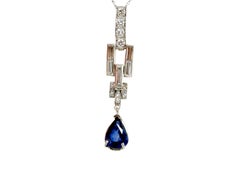 Art Deco Sapphire Pendant Necklace 2.65ct Platinum Original 1920's-1930's