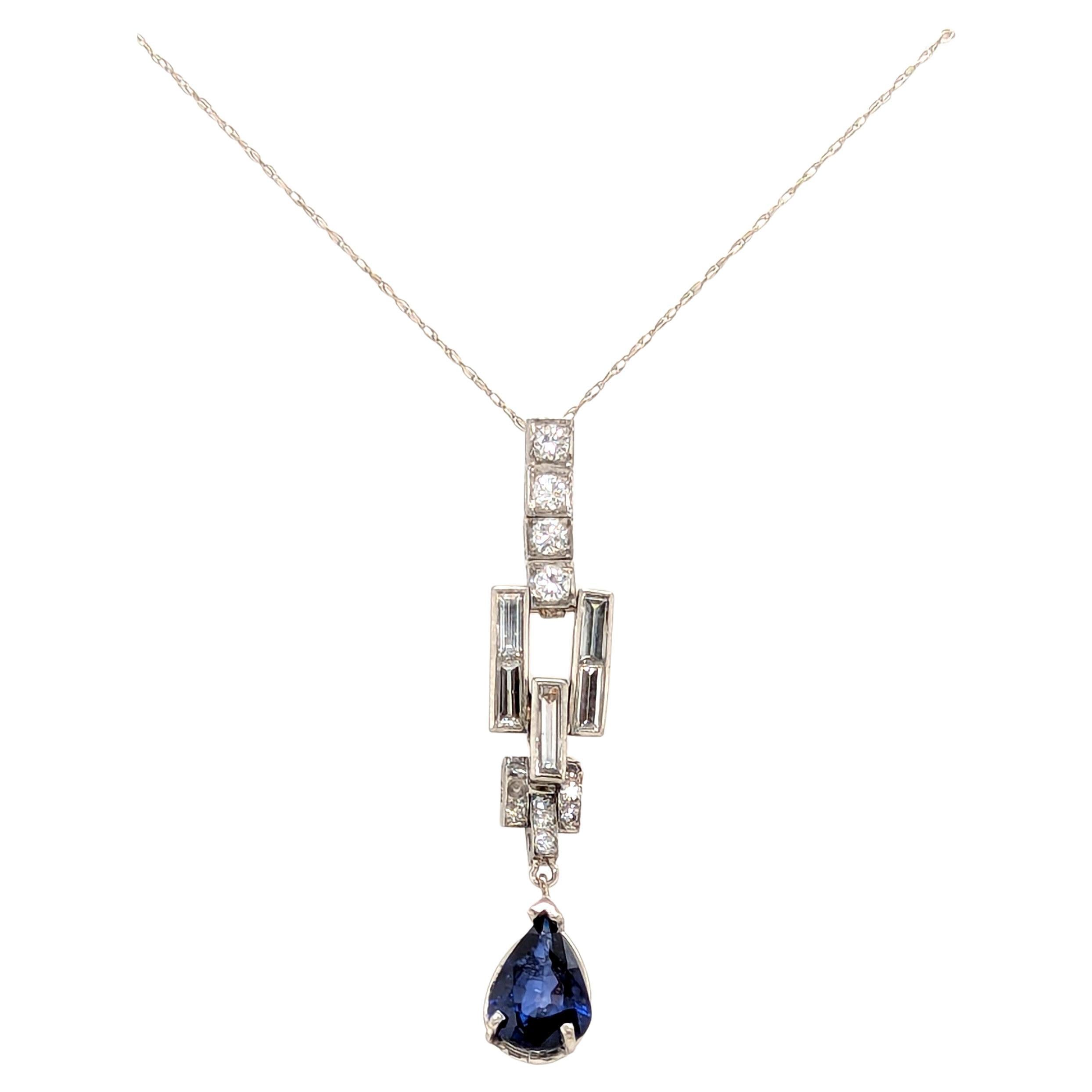 Art Deco Sapphire Pendant Necklace 2.65ct Platinum Original 1920
s-1930
s For Sale