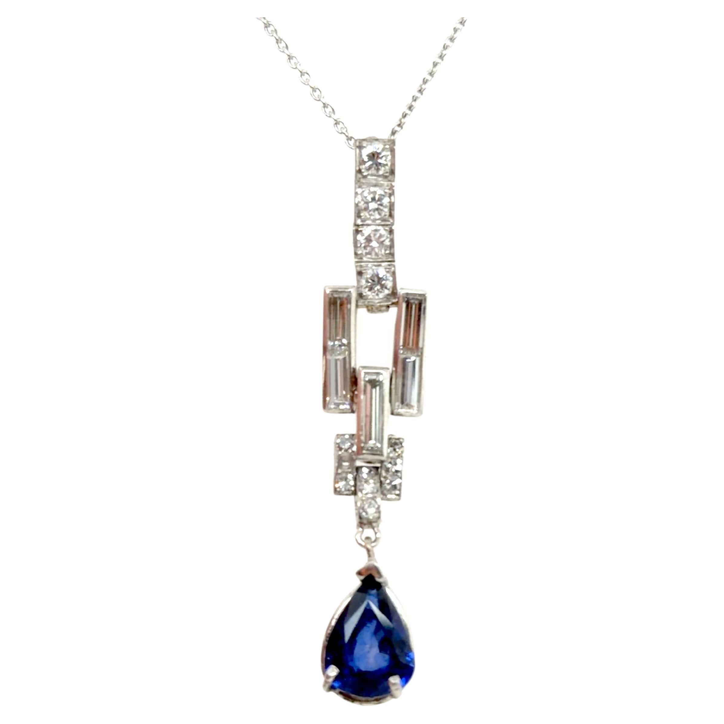 Art Deco Sapphire Pendant Necklace 2.65ct Platinum Original 1920
s-1930
s