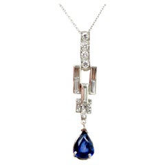 Art Deco Sapphire Pendant Necklace 2.65ct Platinum Original 1920
s-1930
s