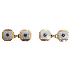 Art Deco Sapphire Platinum and Gold Cufflinks, Circa 1930