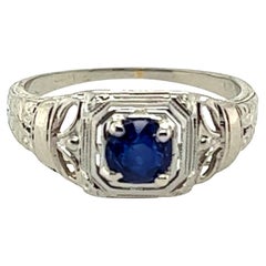 Art Deco Sapphire Ring 1/2ct Round Solitaire Original 1930s Antique 18k