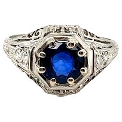 Art Deco Sapphire Ring 1.08ct Single Cut Diamonds Original 1920's Antique Plat