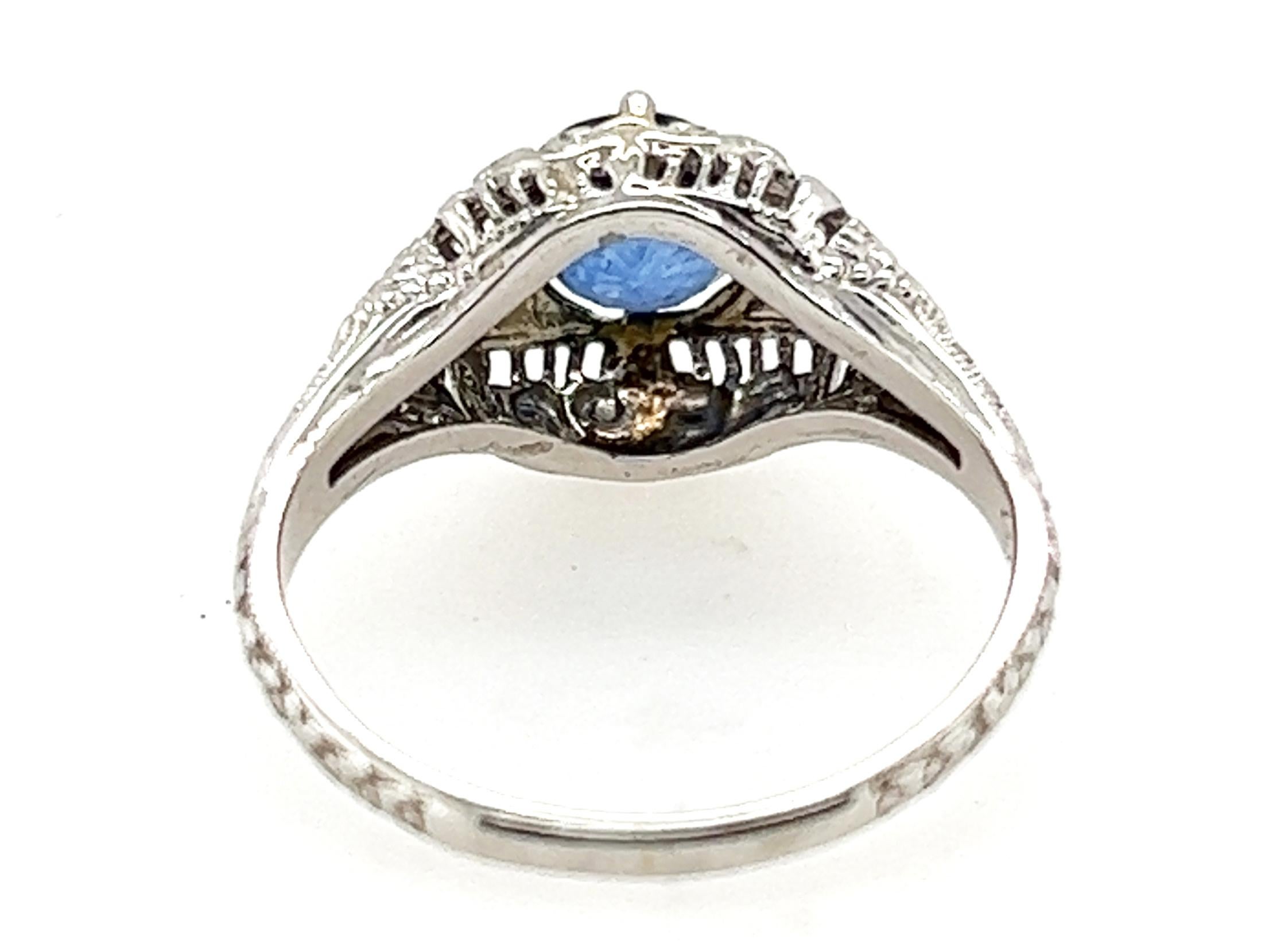 Art Deco Sapphire Ring 1.14 Carat Solitaire Original 1930s Filigree Antique 18k For Sale 1