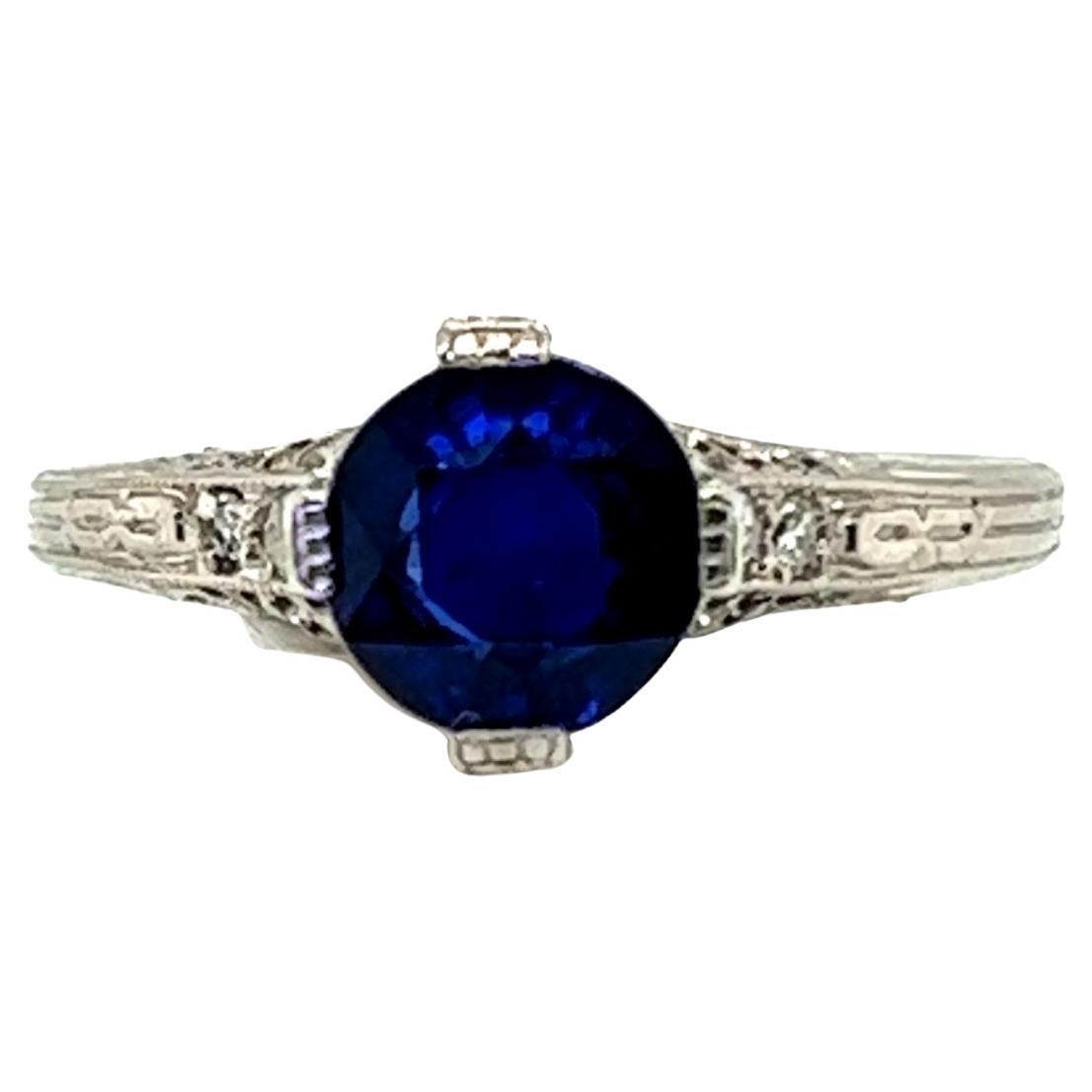 Art Deco Sapphire Ring .92ct Single Cut Diamond Original 1930''s