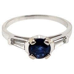 Art Deco Sapphire Ring 1.40 Carat Baguette Diamonds Original 1930s Antique 14k